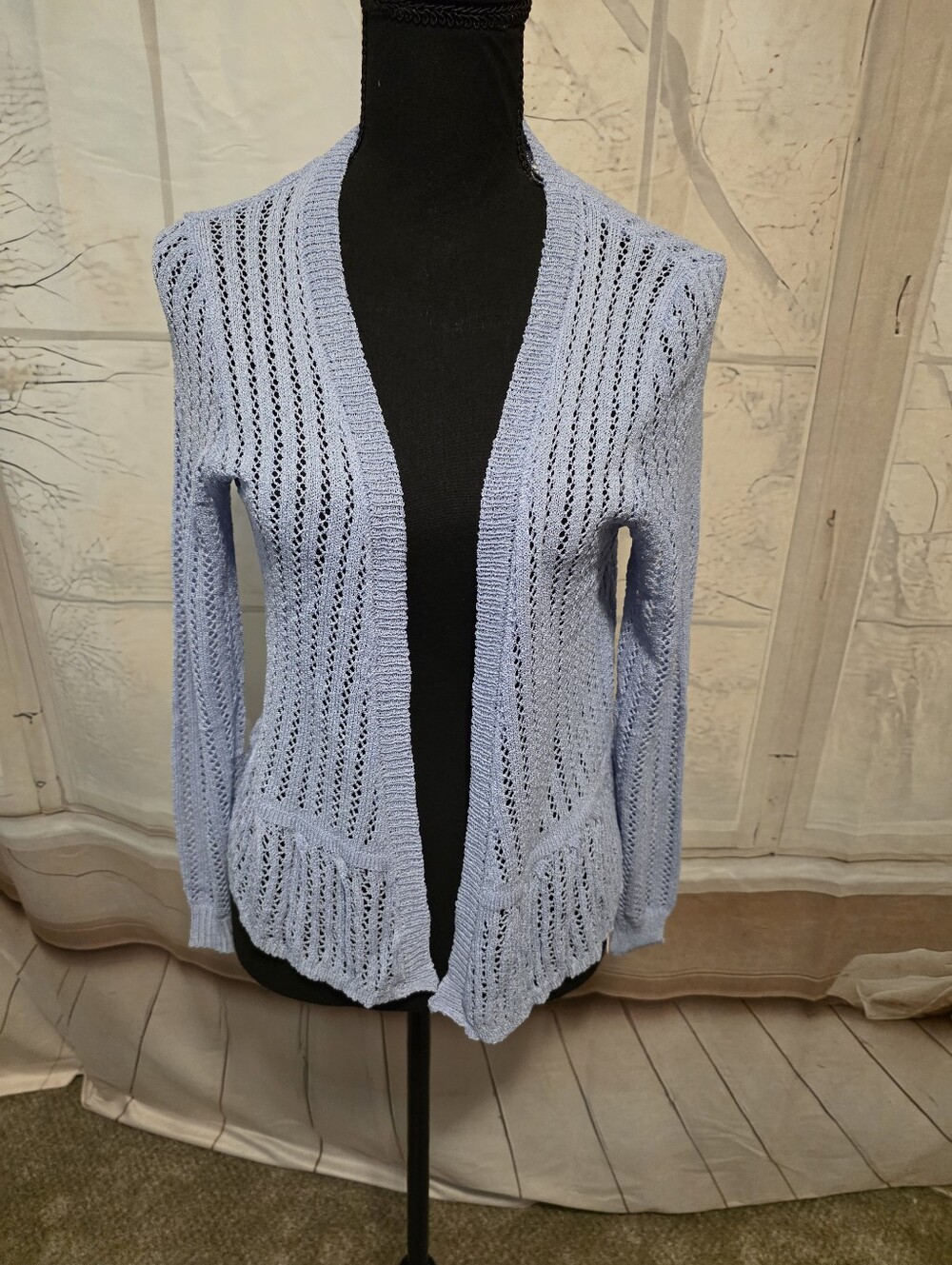 Kohl's Light Blue Open-Front Eyelet Knit Cardigan